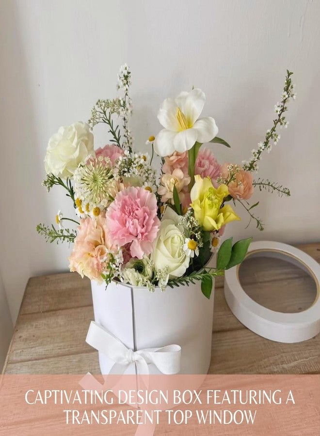 BBJ WRAPS Pink Flower Round Box with Lid for Floral Arrangements, Double Layers Rotating Drawer Flower Bouquet Paper Gift Boxes Packaging, 1 Set, 7.5"(D) x 6.5"(H) (Pink) - Image 2